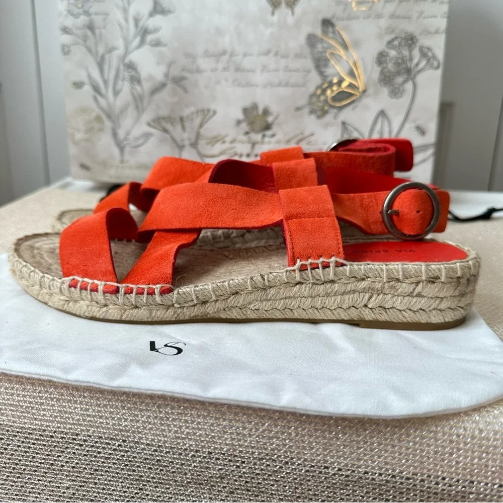 Via Spiga Gia Orange Suede Espadrille Sandals with Strappy Design Size 9